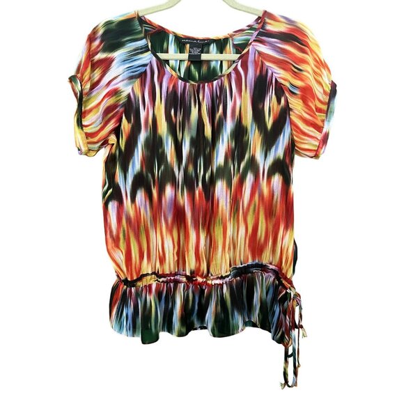 Marina Luna Women's Tie-Dye Top Blouse Size S Rainbow Splatter Design Semi Sheer - Picture 4 of 5